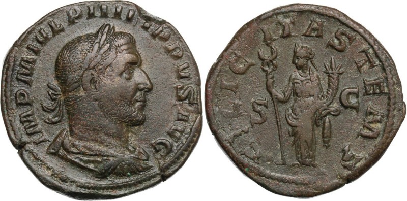 Philip I (244-249). AE Sestertius. Bust right, laureate, draped, cuirassed. / Fe...