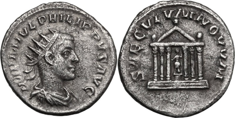 Philip II (244-249). AR Antoninianus. Bust right, radiate, draped, cuirassed. / ...