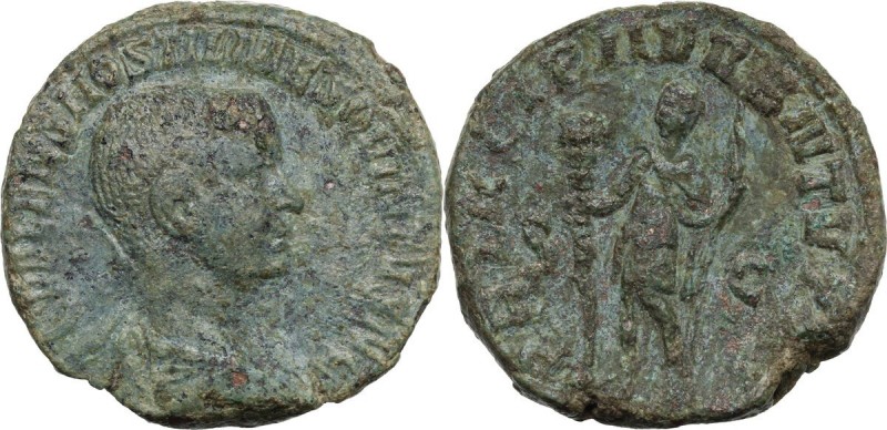 Hostilian as Caesar (250-251). AE Sestertius, 251 AD. Bust right, draped. / Empe...