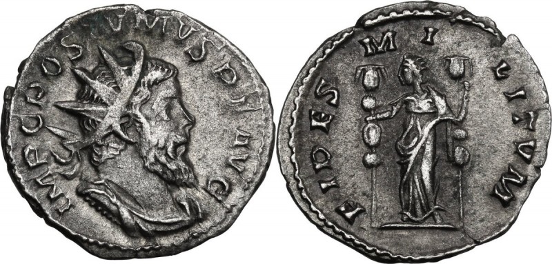 Postumus (259-268). AR Antoninianus, Lugdunum or Mediolanum mint. Bust right, ra...