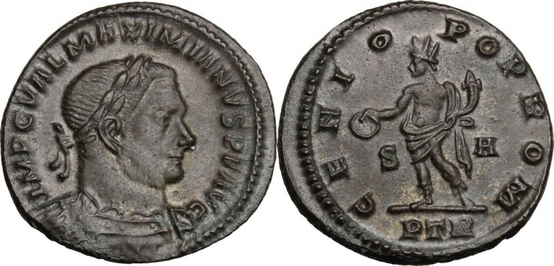 Maximian (286-310). AE Follis, 307-308, Trier mint. Bust right, lauraete, cuiras...