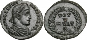 Valentinian II (375-392). AE 20 mm, 378-383, Siscia mint. Bust right, diademed, draped, cuirassed. / VOT/V/MVLT/X within wreath. RIC IX 29B. AE. 2.37 ...