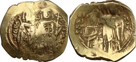 John V Palaeologus, with Anna of Savoy (Regent). (1341-1391). AV Hyperpyron, Constantinople mint. Struck 1341-1347 AD. Anna, holding trilobate sceptre...