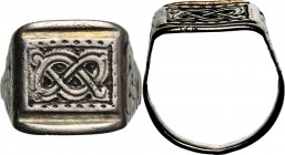 Viking Silver Ring. The bezel engraved with geometric patterns. 8th-11th century. Size 20 mm.