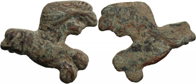 Cast bronze zoomorphic element. Roman period, 2nd-4th century AD. 26 x 25 mm. VF...