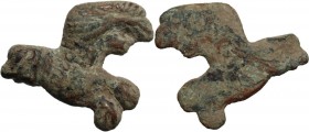 Cast bronze zoomorphic element. Roman period, 2nd-4th century AD. 26 x 25 mm. VF.