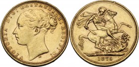 Australia. Victoria (1837-1901). AV Sovereign 1875, Melburne mint. Fried. 16. AV. 22.00 mm. Good VF.