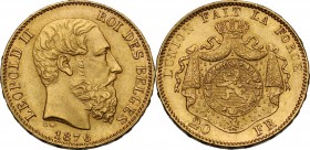 Belgium. Leopold II (1835-1909). AV 20 Francs 1876. Fried. 412. AV. 21.00 mm. EF.