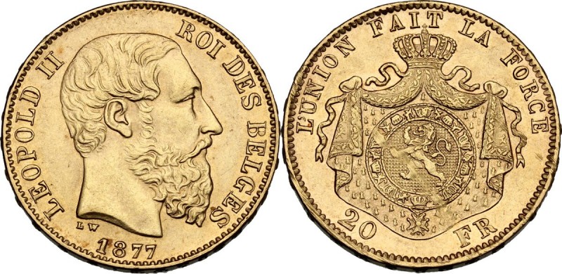 Belgium. Leopold II (1865-1909). AV 20 Francs 1877. Fried. 412. AV. 21.00 mm. Mi...