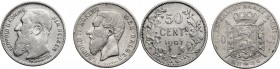 Belgium. Leopold II (1865-1909). Lot of two (2) 50 Centimes 1886 and 1907. KM 26 and 60.1. AR.