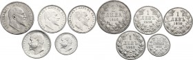 Bulgaria. Ferdinand I (1908-1918). Lot of six (6) coins: 2 Leva 1910, Leva 1910 (3), Leva 1913 and 50 Stotinki 1913. KM 28. AR.