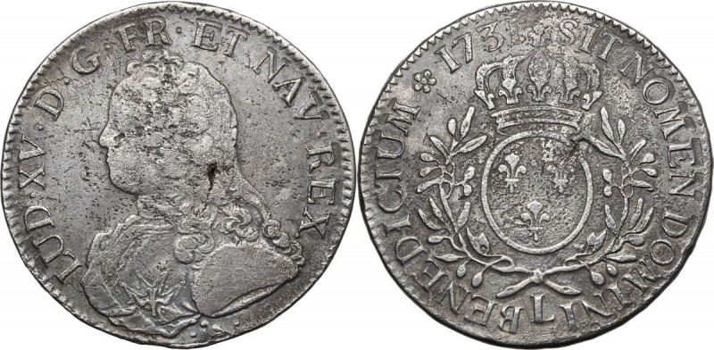 France. Louis XV (1715-1774). AR Écu, 1731 L, Bayonne mint. KM 486.12. AR. 28.26...