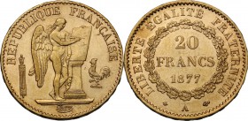 France. Third republic (1870-1940). AV 20 Francs 1877 A, Paris mint. Gad. 1063; Fried. 592. AV. 21.00 mm. VF/Good VF.