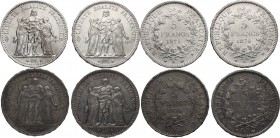 France. Republic. Lot of four (4) AR coins: 5 francs 1873 A, 1874 A, 1875 A, 1876 A. All Paris mint. Gad. 745a. AR. VF:Good VF.
