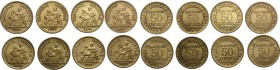 France. Republic. Chambre de commerce. Lot of eight (8) Cu-Al coins: bon por 50 centimes 1921, 1922, 1923, 1924, 1925, 1926, 1927, 1928. Gad. 421. CU/...