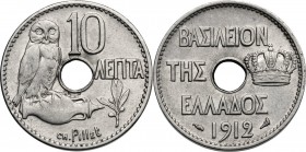 Greece. George I (1863-1913). NI 10 Lepta 1912. KM 63. NI. 21.00 mm. Good EF.