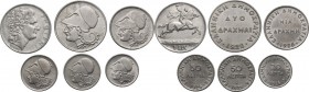 Greece. Republic. 1926 set of four (4) coins: 2 Drachmai, Drachme, 50 Lepta and 50 Lepta B and 20 Lepta. KM 67, 68, 69 and 70. CU/NI. High graded.