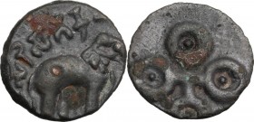 India. Post-Mauryan (Deccan), Satavahanas (Mid 1st cent. BC-1st cent. AD). Karshapana, Issued in the family name Satakarni. Elephant standing right. /...