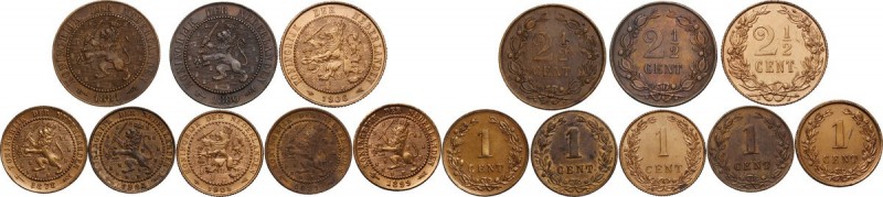 Netherlands. William III (1849-1890). Lot of eight (8) coins: 2 1/2 Cent 1880, 1...