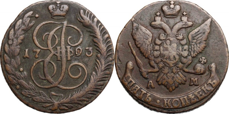 Russia. Catherine II 'the Great' (1762-1796). AE 5 Kopeks, 1793, Annensk mint. B...