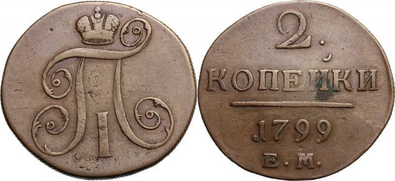 Russia. Paul I (1796-1801). AE 2 Kopeks, 1799, Ekaterinburg mint. Bitkin 115. AE...