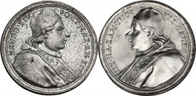 Italy. Benedetto XIV (1740-1758), Prospero Lambertini. Tin cast medal. BENED XIV PONT MAX AN XII. Bust right wearing camauro, mozzetta and stola. / In...