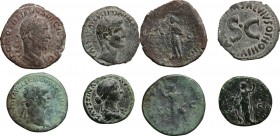 The Roman Empire. Multiple lot of 4 unclassified AE denominations; including: Augustus, Domitian, Faustina II, Trajan Decius. 1st-3rd century. AE. VF:...