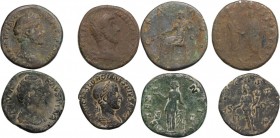 The Roman Empire. Multiple lot of 4 unclassified AE denominations; including: Faustina I, Antoninus Pius, Gordian III and Marcus Aurelius. 2nd-3rd cen...