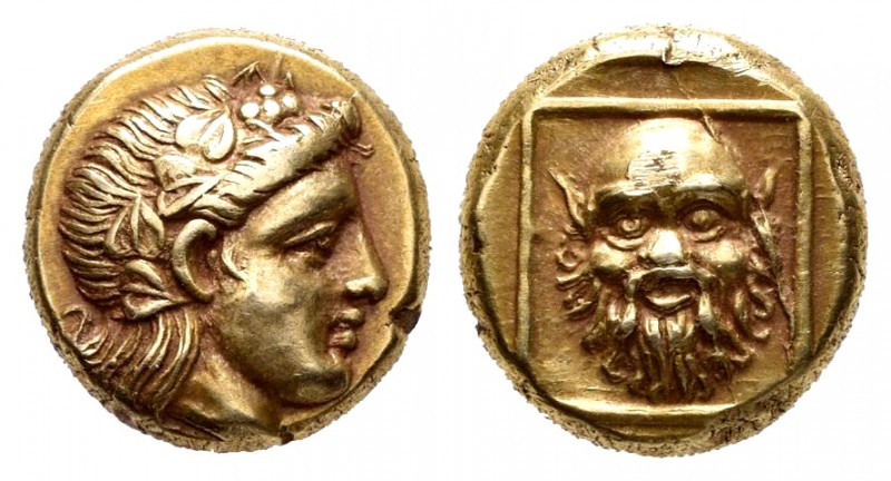 Lesbos. Mytilene. Hekte. 375-325 BC. (Bodenstedt-90). Anv.: Head of Dionysos rig...