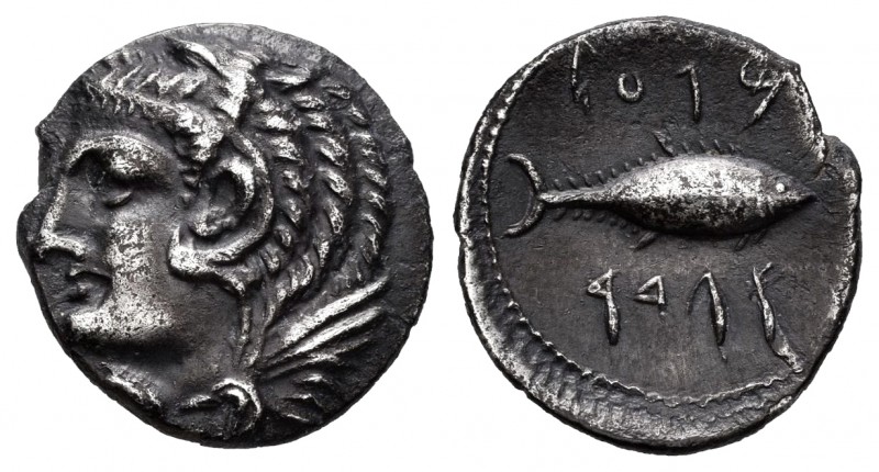 Gades. Hemidrachm. 120-20 BC. Cadiz. (Abh-1308). (Acip-634). Anv.: Head of Melka...