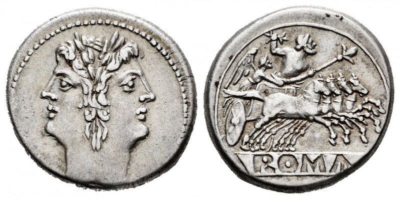 Anonymous. Didrachm - quadrigatus. 225-214 BC. Rome. (Craw-30.1). Anv.: Laureate...
