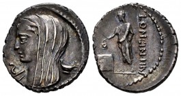 Cassius. L. Cassius Longinus. Denarius. 55 BC. Rome. (Ffc-561). (Craw-413/1). (Cal-415). Anv.: Draped bust of Vesta veiled Ieft, kylix behind, letter ...