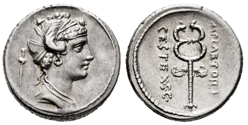 Plaetorius. M. Plaetorius M.f. Cestianus. Denarius. 69 BC. Rome. (Ffc-975). (Cra...