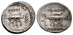 Pompeius. Q. Pompeius Rufus. Denarius. 54 BC. Rome. (Ffc-1025). (Craw-434/2). (Cal-1152). Anv.: Q. POMPEI. Q. F. / RVFVS., above curule chair between ...