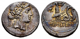 Volteius. M. Volteius M.f. Denarius. 78 BC. Rome. (Ffc-1231). (Craw-385/3). (Cal-1393). Anv.: Head of Liber or Bacchus right, wearing ivy-wreath. Rev....