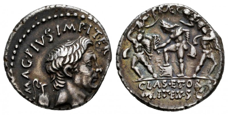 Sextus Pompey. Sexergue Pompeius Magnus. Denarius. 42-40 BC. Sicilia. (Craw-511/...