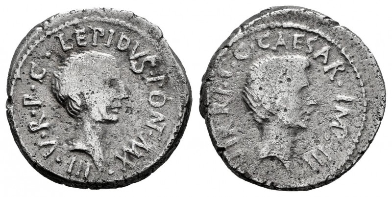 Lepidus and Octavian (Agustus). M. Aemilius Lepidus and Octavian. Denarius. 42 B...