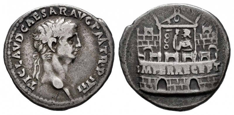 Claudius. Denarius. 44-45 AD. Lugdunum. (Spink-1845). (Ric-26). (Seaby-44). Anv....