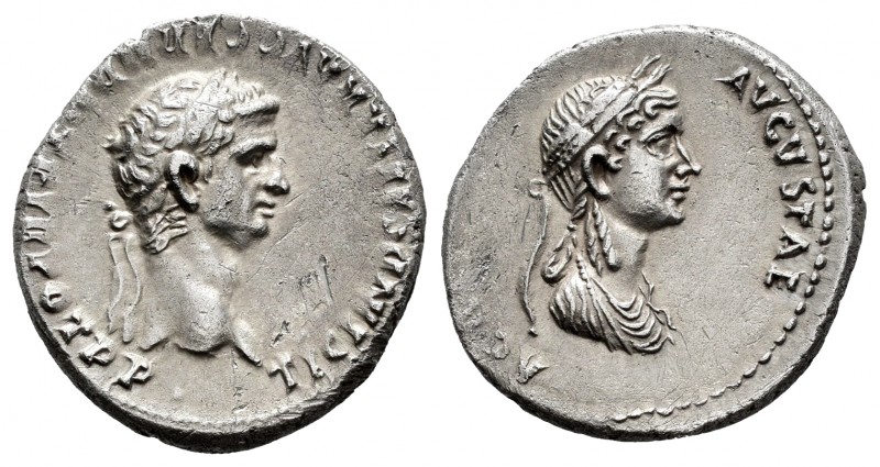 Claudius and Agrippina. Denarius. 50-51 AD. Lugdunum. (Ric-81). (Spink-1886). An...