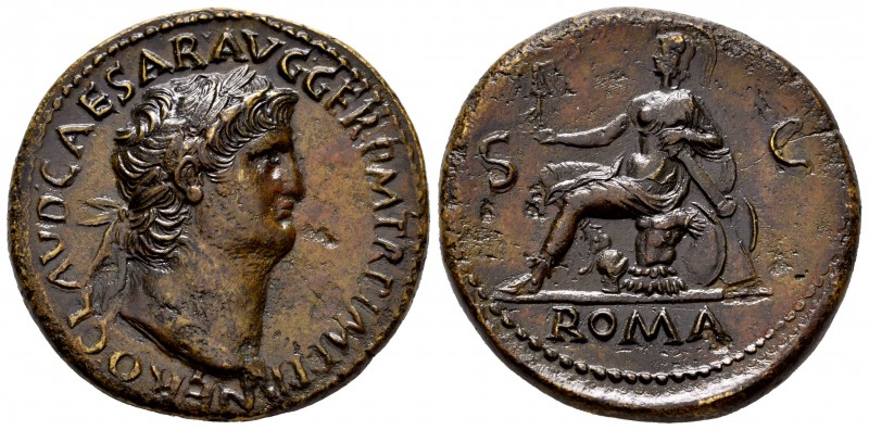 Nero. Sestertius. 65 AD. Rome. (Ric-273 var). (Bmcre-173). (Bn-369-70). Anv.: NE...