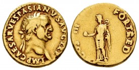 Vespasian. Aureus. 71 AD. Lugdunum. (Ric II-1110). (Cal-613a). (Bmcre-382). Anv.: IMP CAESAR VESPASIANVS AVG TR P, laureate head right. Rev.: COS III ...