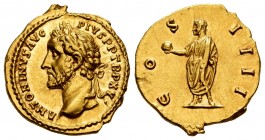 Antoninus Pius. Aureus. 152-153 AD. Rome. (Ric-206). (Cal-1518). (Ch-305). Anv.: ANTONINVS AVG PIVS P P TR P XV. Laureate head left. Rev.: COS IIII, T...
