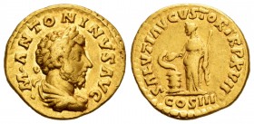 Marcus Aurelius. Aureus. 162-163 AD. Rome. (Cal-1919). Anv.: M ANTONINVS AVG. Laureate bust, draped and armored to right. Rev.: SALVTI AVGVSTOR TR P X...