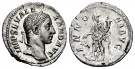 Severus Alexander. Denarius. 228 AD. Rome. (Ric-187). (Bmcre-496-7). (Rsc-27). Anv.: IMP SEV ALEXAND AVG, laureate head right. Rev.: ANNONA AVG, Annon...