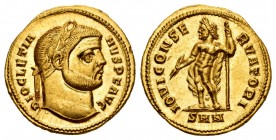 Diocletian. Aureus. 294 AD. Nicomedia. (Cal-4494). (Ric-5a). Anv.: DIOCLETIANVS P F AVG. Laureate bust right. Rev.: IOVI CONSERVATORI. Jupiter standin...