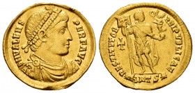 Valens. Solidus. 364 AD. Antioch. (Spink-19559). (Ric-2d). Rev.: RESTITVTOR REI PVBLICAE / *ANTS*. The emperor in military attire standing right with ...