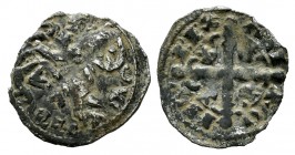 Kingdom of Castille and Leon. Alfonso IX (1188-1230). Obol. Mintmark: E. (Bautista-237). Ve. 0,33 g. Very rare. Almost VF. Est...400,00. 

SPANISH DES...