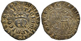 Kingdom of Castille and Leon. Enrique II (1368-1379). Real de vellon. Palencia. (Bautista-579.1). Ve. 2,73 g. P below and rosettes in the ends of the ...