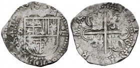 Philip II (1556-1598). 8 reales. Sevilla. C (Melchor Rodríguez del Castillo). (Cal-722). Ag. 27,34 g. Assayer C on reverse. Roundels in the crown. Ver...