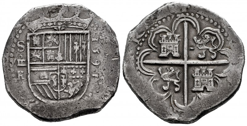 Philip II (1556-1598). 8 reales. 1591. Sevilla. H. (Cal-734). Ag. 27,16 g. Date ...